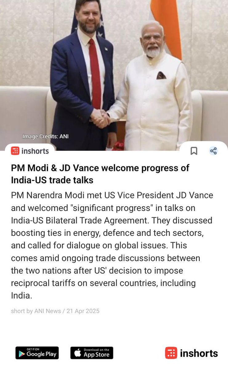 lapchh's tweet photo. PM Modi &amp; JD Vance welcome progress of India-US trade talks
https://t.co/CQTuOh0EyR
 -via inshorts https://t.co/YYgNSdhAQO