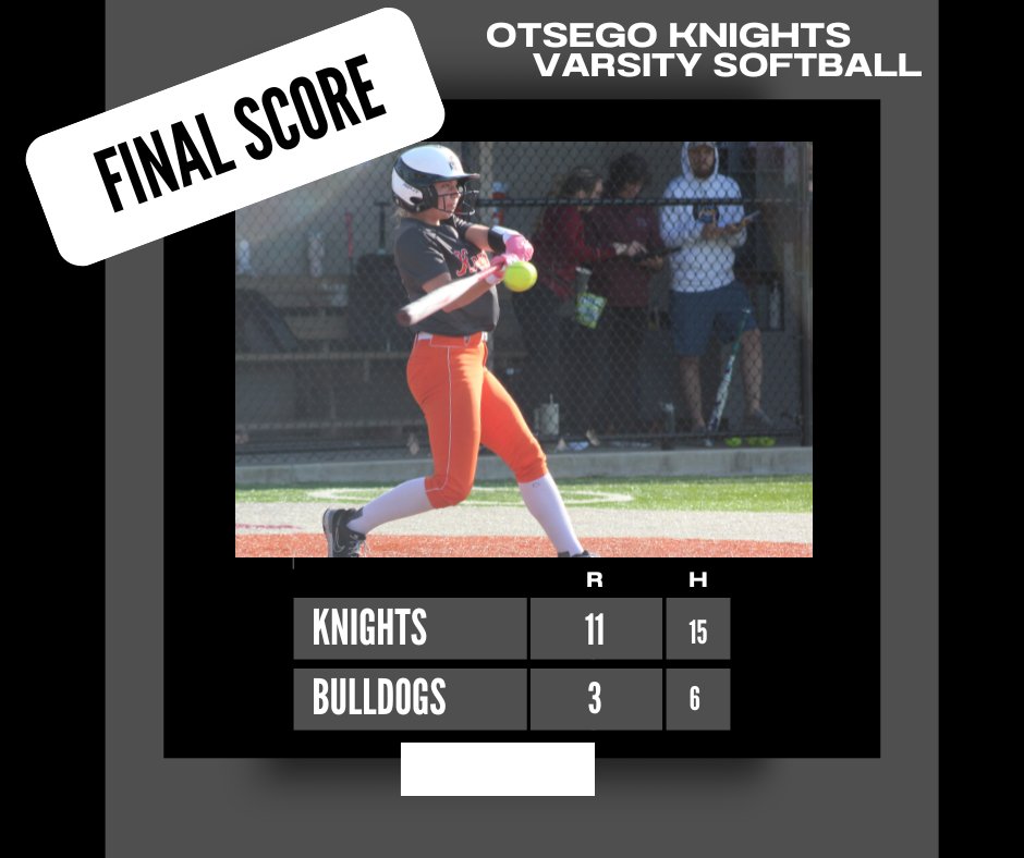 A huge 7th inning lifted the Lady Knights past the Bulldogs. Riley Rowe gave the Knights the lead in the 6th inning with a solo HR. Multiple hits by Rowe, Ava Weaver, Ally Hoffman, Cailyn Lorenz, and Gracie Zsigray. Ryleigh O’Brien added a triple. Rowe struck out 17 on the mound.