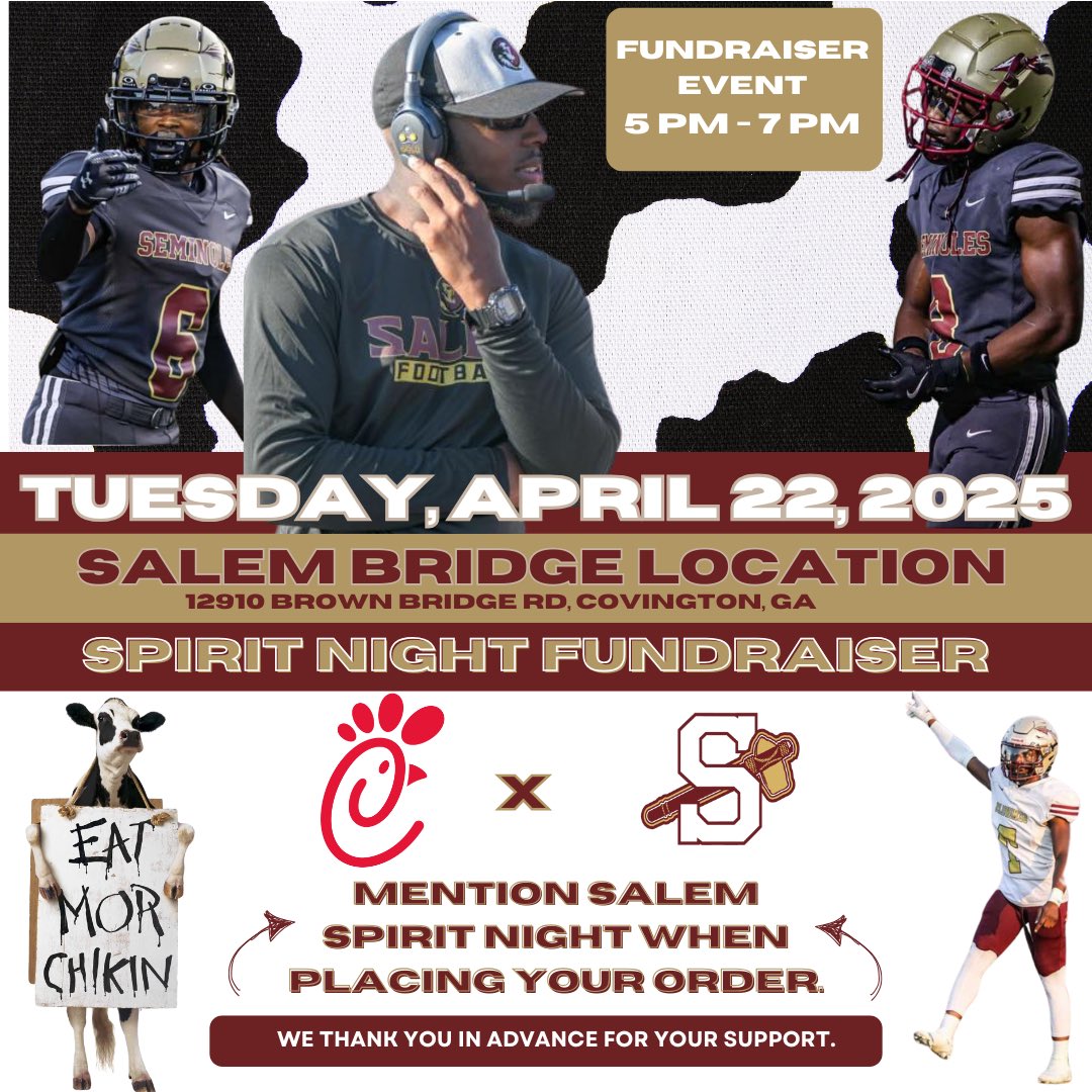Come Out and Support Salem Football tomorrow afternoon from 5-7PM! Be sure to Mention Salem HS Football when placing your order! #Underwood4L