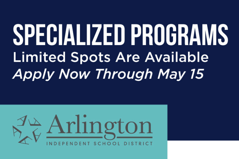 Applications for Arlington ISD's specialized programs are open now through May 15 for the 2025-2026 school year. Programs include fine arts, dual language, STEM and leadership for elementary and junior high students. Learn more and apply at: aisd.net/district-news/….
