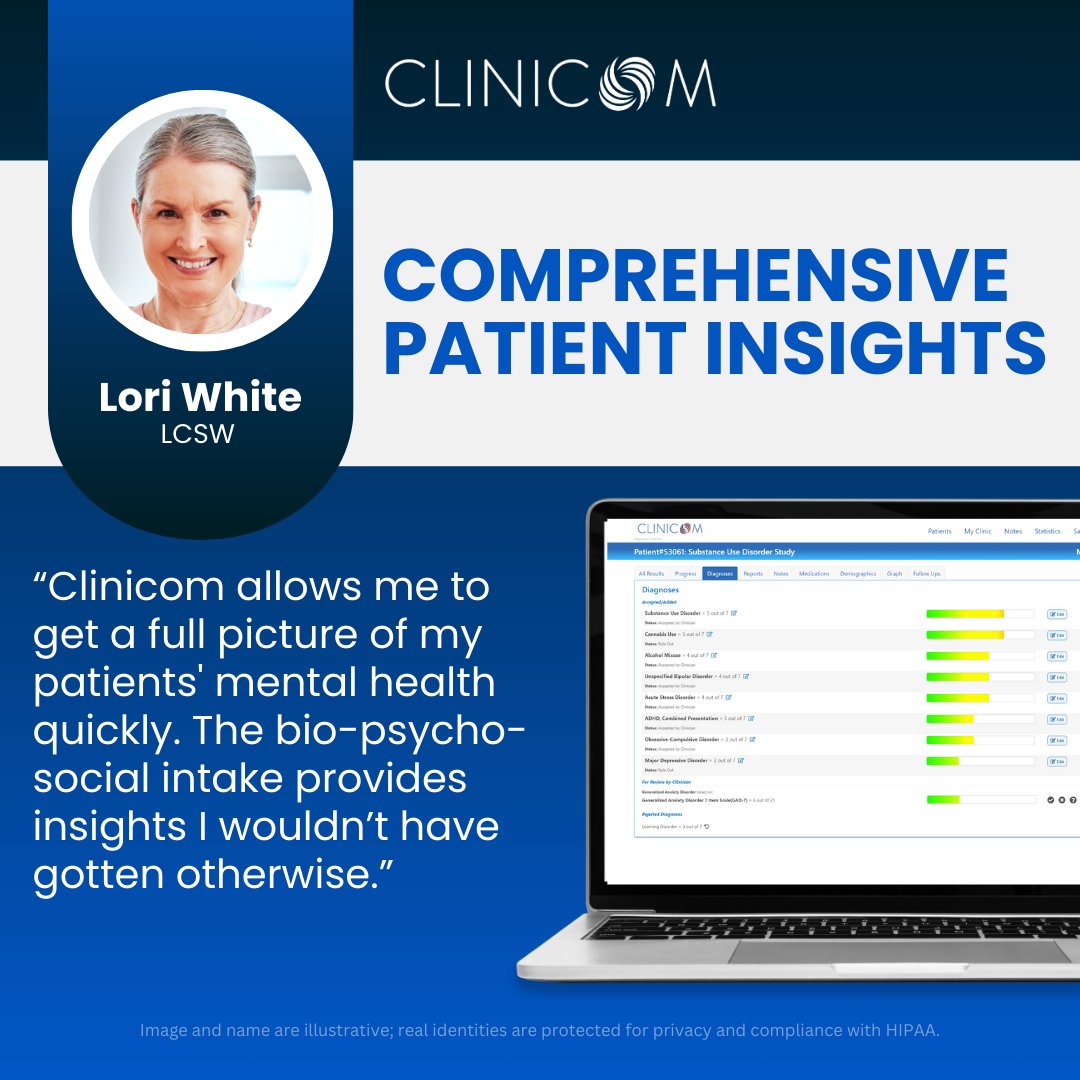 Lori gains deeper patient insights with Clinicom's comprehensive intake assessments. Learn More at clinicom.com

#ComprehensiveCare #Clinicom