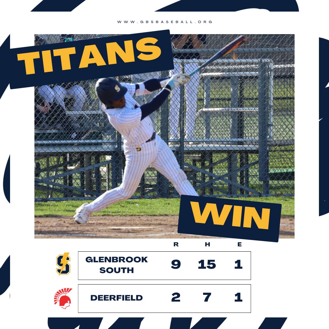 Titans scored 4 in 1st, never looked back in a 9-2 win over Deerfield.

Roger Niedermaier: 5 inn, 1 R, 5 H, 6 K, BB
Anthony Nottage: 3-4, 2 doubles, 1 RBI, BB. 
James Dooman: 3 H, RBI. 
Clancy Rogers: 2-3, 2 RBI, 2B. 

Titans 7-9 (2-2 in CSL South). Game 2 home tomorrow 4:45 pm.