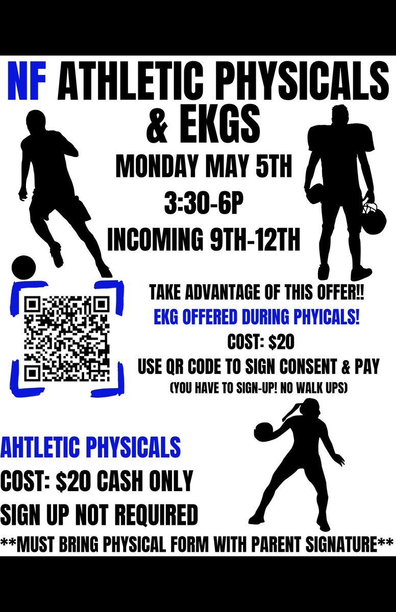 North Forney HS Sports Medicine (@northforneyats) on Twitter photo 📢 ATTENTION!! 2 weeks out from ATHLETIC PHYSICALS and EKGs! Take advantage of this event and get it taken care of before your busy summer ☀️ See you there! <a href="/NFHS_FALCONS/">NORTH FORNEY FALCON FOOTBALL</a> <a href="/NF_FB_Boosters/">North Forney Football Booster</a> <a href="/NFVolleyball126/">Lady Falcon Volleyball</a> <a href="/NorthForneyBB/">North Forney Hoops</a> <a href="/NFSoftball2/">North Forney Lady Falcons Softball</a> <a href="/NFLadyBball/">NFHS LF Basketball</a> <a href="/NFBaseball/">North Forney Baseball</a> 📢 ATTENTION!! 2 weeks out from ATHLETIC PHYSICALS and EKGs! Take advantage of this event and get it taken care of before your busy summer ☀️ See you there! <a href="/NFHS_FALCONS/">NORTH FORNEY FALCON FOOTBALL</a> <a href="/NF_FB_Boosters/">North Forney Football Booster</a> <a href="/NFVolleyball126/">Lady Falcon Volleyball</a> <a href="/NorthForneyBB/">North Forney Hoops</a> <a href="/NFSoftball2/">North Forney Lady Falcons Softball</a> <a href="/NFLadyBball/">NFHS LF Basketball</a> <a href="/NFBaseball/">North Forney Baseball</a>