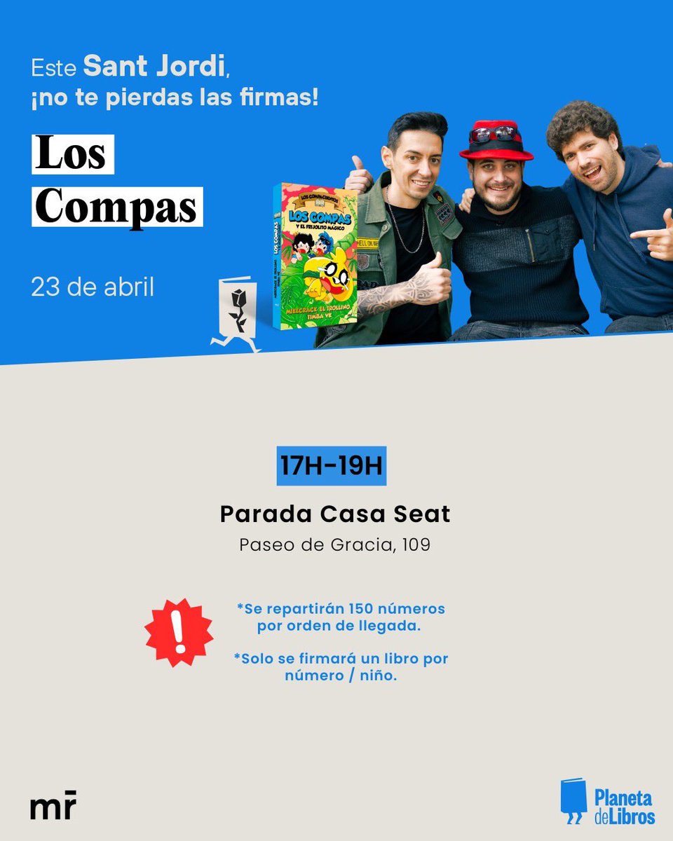 Este sant jordi🌹 estaremos firmando Los Compas en, Parada Casa Seat ,Barcelona. ¡Nos vemos allí a las 17h!
