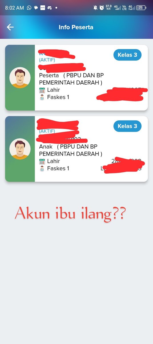 dikfaj's tweet photo. @BPJSKesehatanRI Mau tanya dong, keluarga saya ada 3 orang semuanya udah punya BPJS dan ada di mobile JKN. Tapi sekarang kok 1 akun ilang di mobile JKN. Mau ditambahin juga gak bisa. Itu kenapa ya? https://t.co/NdszwvwCRe