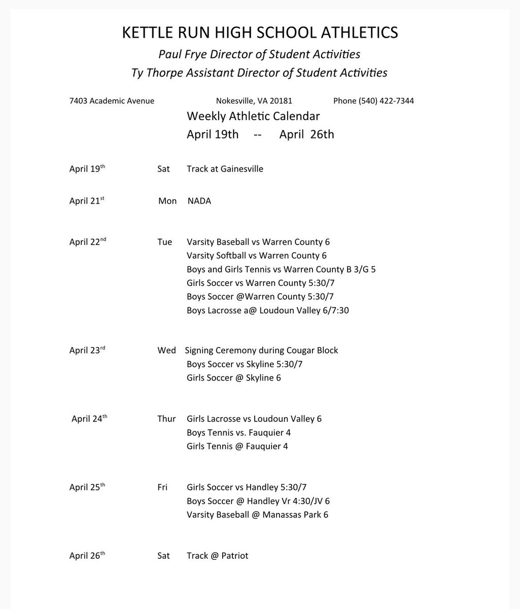 This week’s activities