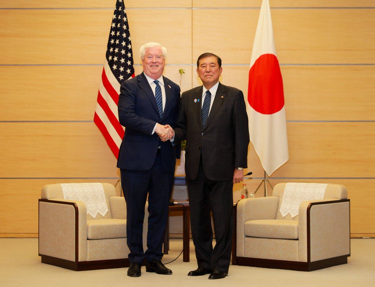 USAmbJapan's tweet image. As @POTUS and Prime Minister @shigeruishiba declared at the @WhiteHouse in February, the new golden age of U.S.-Japan relations is underway. Looking forward to working with the prime minister and his government to strengthen the 🇺🇸🇯🇵partnership, our economies, and the security of…