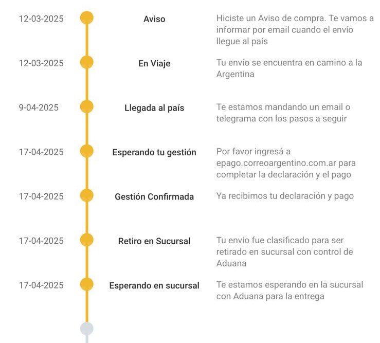 francomdiaz's tweet photo. Buenas, me apareció en la declaración las opciones de: retirar personalmente en l aduana o que el correo se haga cargo de retirarlo. Puse la última opción, y ahora me aparece esto. A alguien le paso? https://t.co/gVczGsxOX8