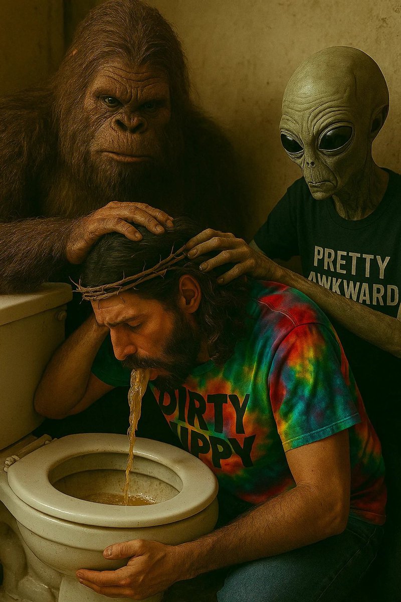 Forgive us, for we have partied.

The rescue paused for a holy hangover.
Alien held his hair back.
Bigfoot whispered encouraging growls.
Jesus hurled.
DIRTY HIPPY – Still Streaming. Still Legendary. 
🚽🤮✝️👽🦍🥴💫🙏

DIRTY HIPPY - OUT NOW on all streaming platforms!!