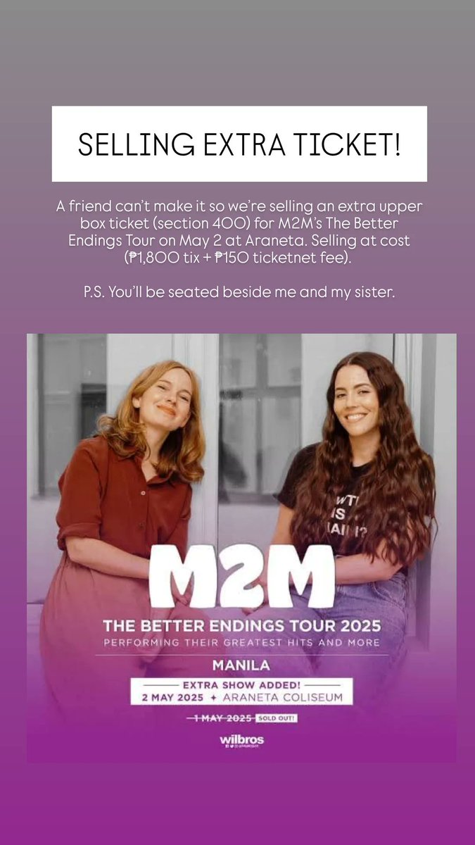 robbierhobs's tweet photo. DM me if interested 

#concert #M2MTheBetterEndingTour https://t.co/OyPUJwHgr1
