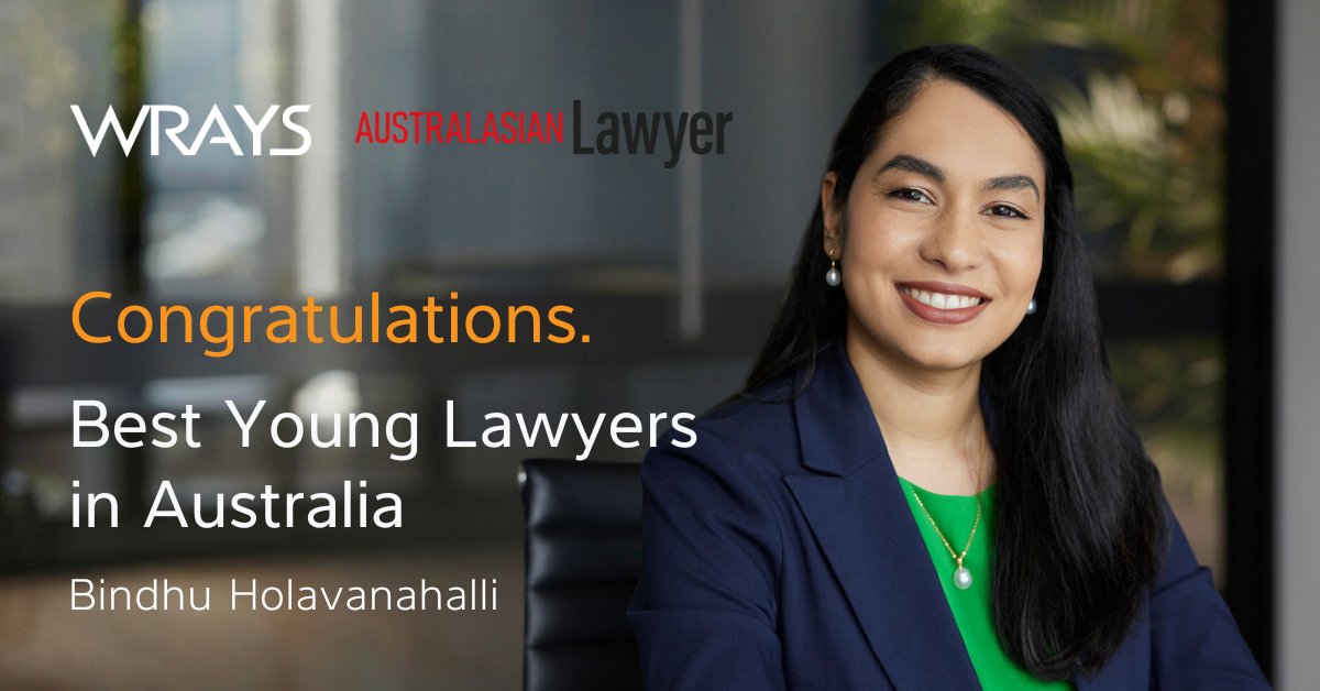 Congratulations to Bindhu Holavanahalli, Senior Associate at Wrays, named a Future Legal Leader by Australasian Lawyer. Recognised for her impact in IP law, leadership, mentoring &amp; pro bono work. A rising star shaping the future! 🌟

🔗 wrays.com.au/news/bindhu-ho…

#LegalLeader