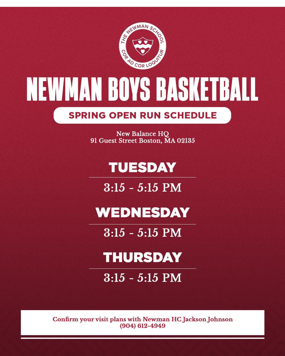 Attention College Coaches! Here is our #NewmanOpenRun schedule for the next month. Please reach out in advance to confirm. #NEWMANxNewBalance