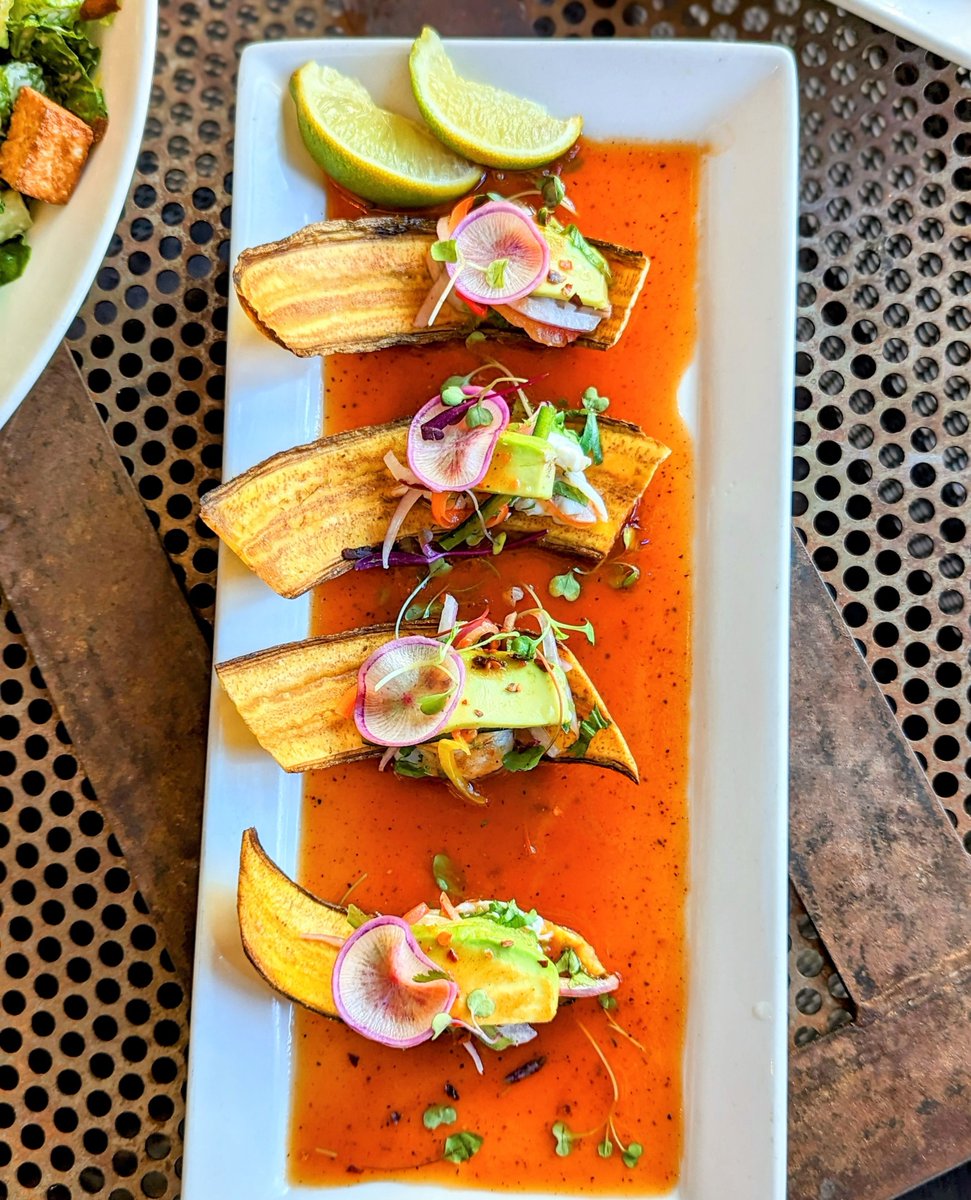AGUACHILE // lime marinated sustainable shrimp, citrus puya chile broth, serrano, onion, cilantro, avocado, plantain chips

#bordergrill #aguachile #mandalaybay 

Bordergrill.com