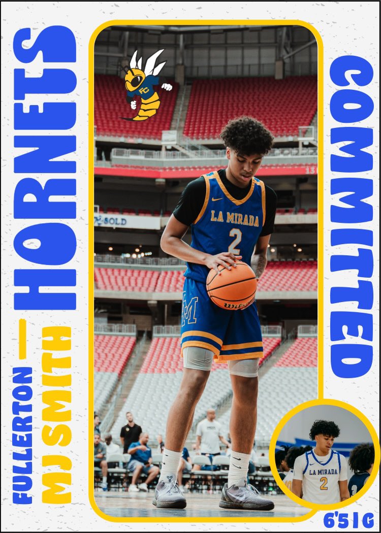 Excited to add MJ Smith from La Mirada HS as the latest commitment to our program! The 6-foot-5 guard is one of the most versatile defenders in SoCal, a high IQ playmaker and comes from a highly-regarded HS program! #gohornets <a href="/Mjj_Smith2/">Mj</a>