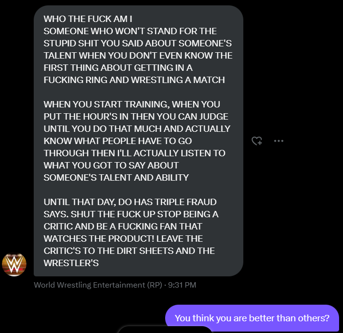 ItsAllProdigy's tweet image. // This is how the owner of @wwerp717 treats people who join their company. Yells at you, berates you in front of anyone. I was a good friend to this person when they were down in the dumps. This is how he treated me. Don't join this shitty company of his.