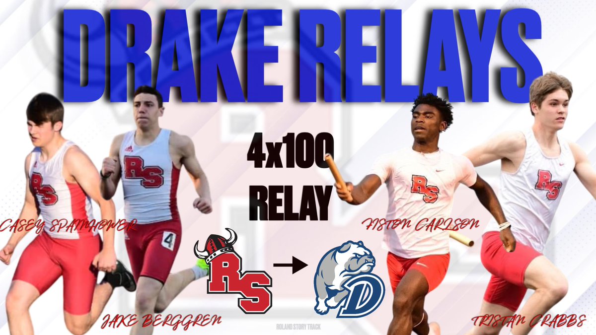 Congrats to the Norse 4x100 Relay of Jake Berggren, Fiston Carlson, Casey Spainhower &amp; Tristan Crabbs on qualifying for the 2025 Drake Relays. 

The quartet will represent the Roland Story Boys Track team at the BLUE OVAL this week. 

Congrats to these four Norsemen! 

#iahstrk🏃