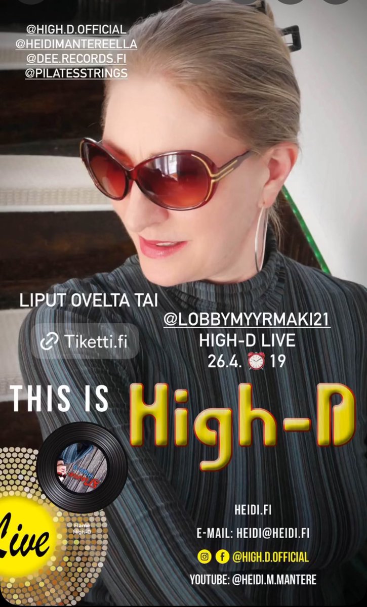 ๐ป๐๐๐๐ ๐ ๐๐๐๐ก๐๐๐ ๐ป๐๐โ-๐ท (@heidimmantere) on Twitter photo tiketti.fi/this-is-high-dโฆ
This is High-D LIVE
Lobby Myyrmรคki Lobby Myyrmรคki
La 26.4.2025 klo 19.00, liput 22,50โฌ
Heidi Marjaana Mantere aka High-D
laulu, viulu
Janne Hovi koskettimet
Johannes Niskanen harmonikka
Harri Virtamo kontrabasso
Kepa Kettunen lyรถmรคt
<a href="/HeidiMMantere/">๐ป๐๐๐๐ ๐ ๐๐๐๐ก๐๐๐ ๐ป๐๐โ-๐ท</a> tiketti.fi/this-is-high-dโฆ
This is High-D LIVE
Lobby Myyrmรคki Lobby Myyrmรคki
La 26.4.2025 klo 19.00, liput 22,50โฌ
Heidi Marjaana Mantere aka High-D
laulu, viulu
Janne Hovi koskettimet
Johannes Niskanen harmonikka
Harri Virtamo kontrabasso
Kepa Kettunen lyรถmรคt
<a href="/HeidiMMantere/">๐ป๐๐๐๐ ๐ ๐๐๐๐ก๐๐๐ ๐ป๐๐โ-๐ท</a>