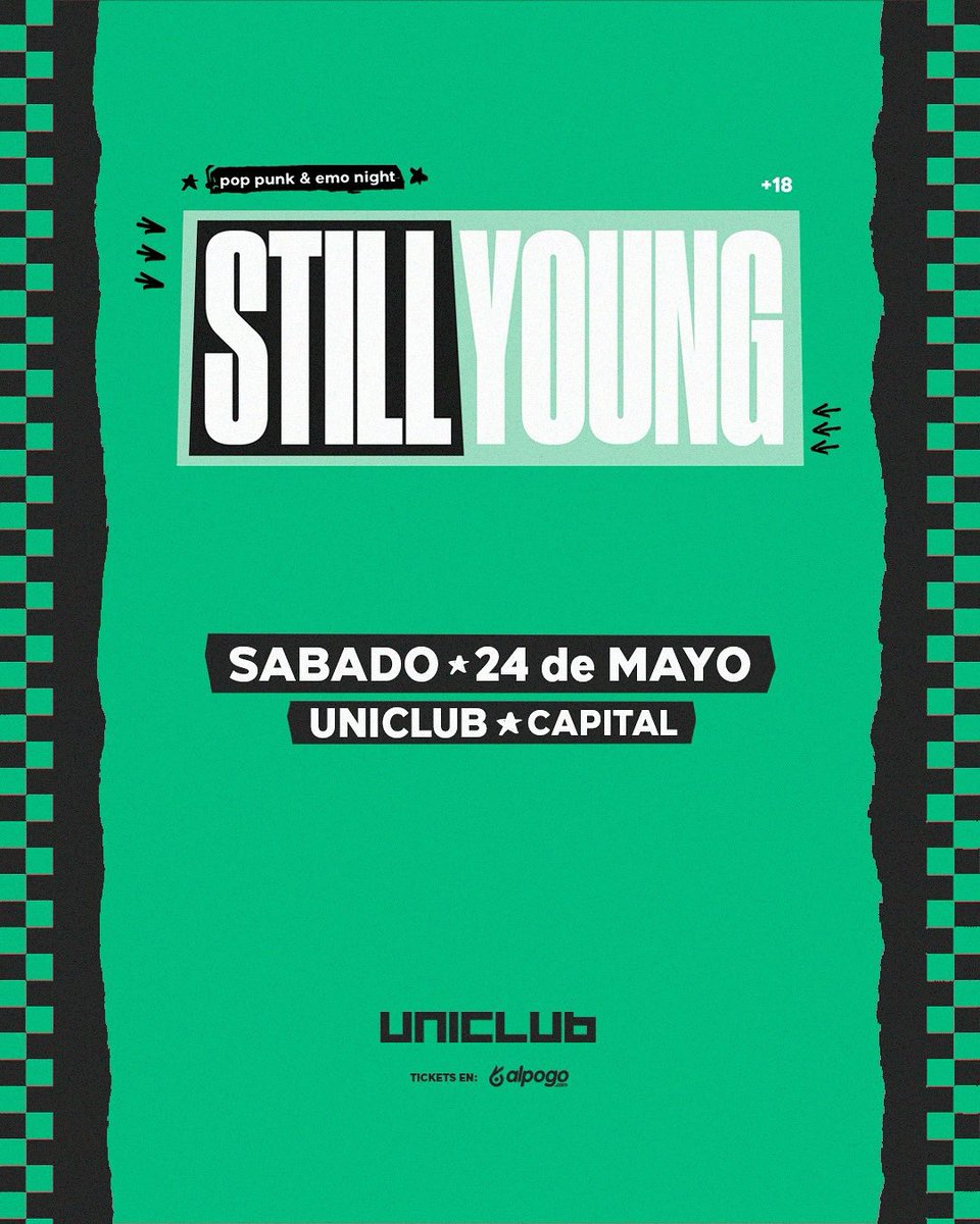 stillyoungparty's tweet photo. 𝗣𝗥Ó𝗫𝗜𝗠𝗔 𝗙𝗜𝗘𝗦𝗧𝗔 🔜
📆 Sábado 24 de Mayo - 23:59hs
📍 Uniclub (Guardia Vieja 3360, CABA)

🎫 Entradas 𝗬𝗔 𝗔 𝗟𝗔 𝗩𝗘𝗡𝗧𝗔 💥 Aprovecha la promo 2 tickets por solo $12k !!! (+ s/c). Encontralas en https://t.co/yr3JmPjk7q https://t.co/CdYxhLGLrW