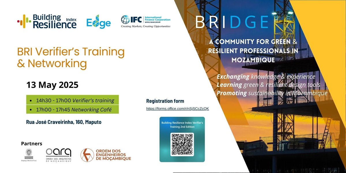 🏗️Está interessado em fazer parte da comunidade #buildingresilienceindex e tornar-se num verificador em Moçambique? 🇲🇿

✏️Então marque na sua agenda o dia 13 de maio e inscreva-se: ow.ly/sFp650VF2ZL

#resilienceindex #greenbuildings #edificiosverdes #construcaosustentavel