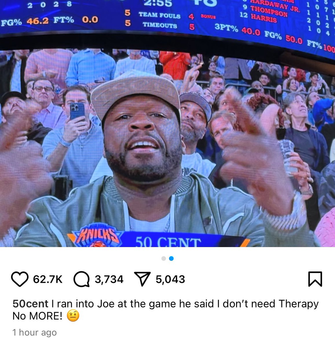 50 Cent really ran into Joe Budden at the Knicks game 😂