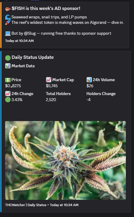 Big thanks again to <a href="/FishSticks_algo/">Fish Sticks</a> for powering the Buy Bot this week! 🐡🔥

Bot’s been running free across Telegram &amp; Discord thanks to their support.

Want your project featured next? DM me.

$ALGO #AlgorandCan