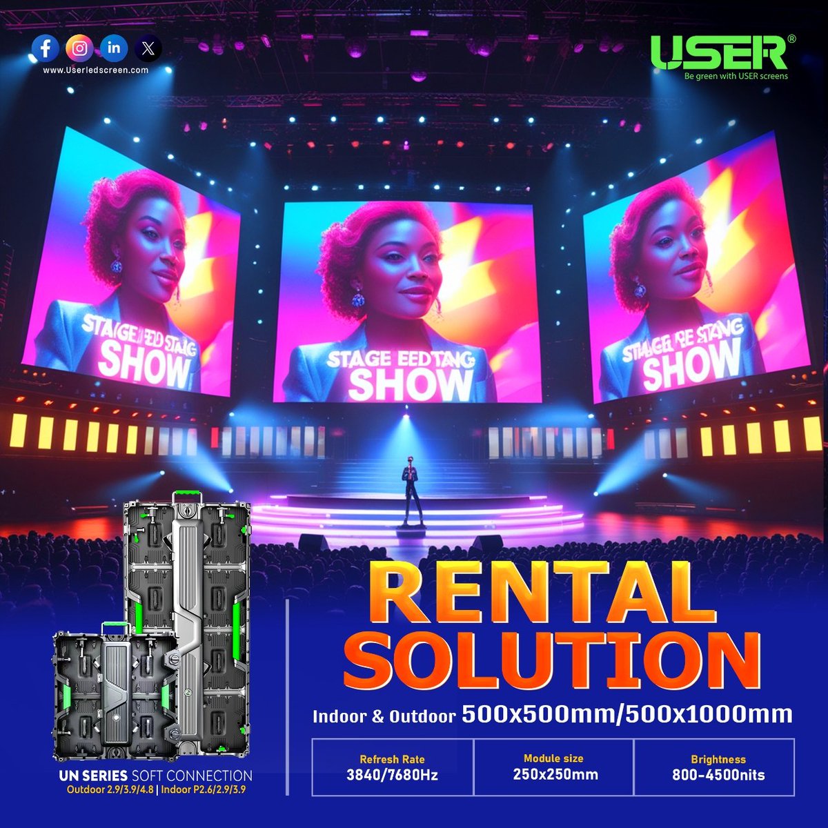 albert_User2025's tweet image. USER – UN Series Rental LED Screen: High-Performance Display for Professional Events!

Perfect for:
Live Shows | Weddings | Stage Backgrounds | Product Launches | LED Wall Rental Projects
#rentalLEDscreen #rentalLEDdisplay #LEDvideowall #energysavingLEDwall
