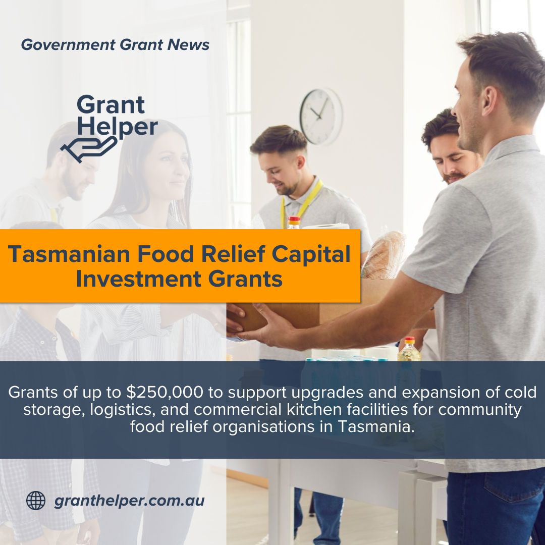 GrantHelper_'s tweet photo. Grants of up to $250,000 to support upgrades and expansion of cold storage, logistics, and commercial kitchen facilities for community food relief organisations in Tasmania.

#communitygrants #foodrelief #tasgrants #nonprofitfunding #grantopportunity https://t.co/JKOnrjczUw