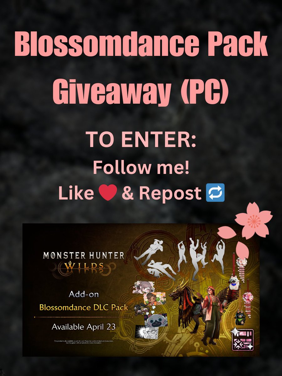 Haven’t done a giveaway in a while, so what better time than with the upcoming release of the Blossomdance Festival? 🌸

Prize: The full Blossomdance DLC Pack (Steam)

To enter:  

- Follow me!
- Like &amp; Repost 

Draw when the DLC goes live- good luck! 🥂