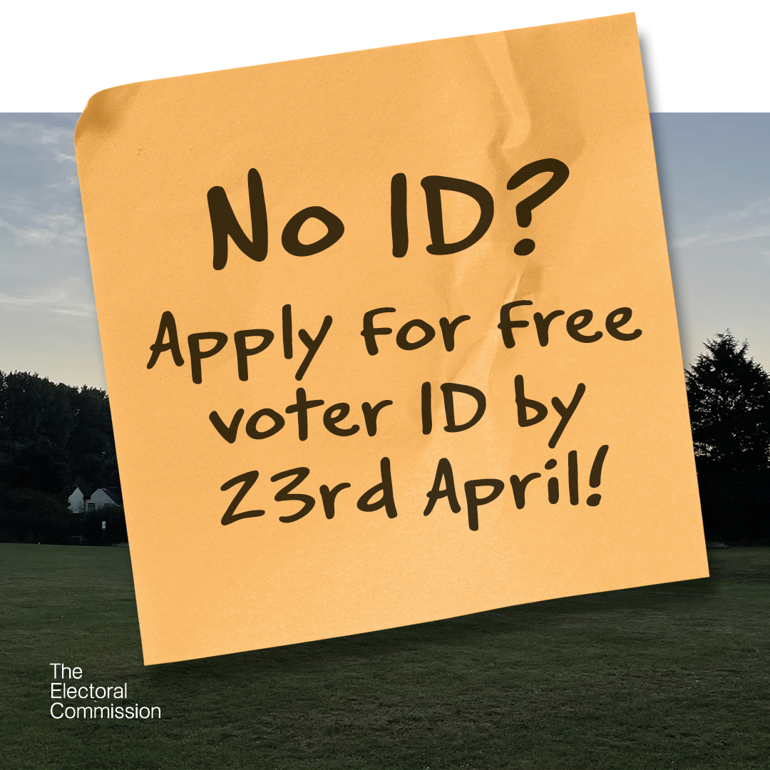 You need photo ID to vote at a polling station on 1 May.

Find out what ID is accepted and apply for free voter ID if you need to.

Deadline for applications is 23 April!
electoralcommission.org.uk/voting-and-ele…