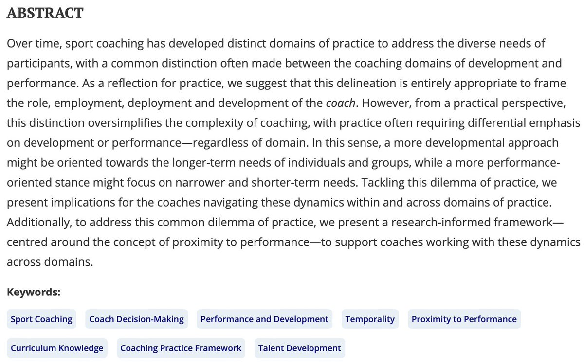 SportsCoachingReview (@sportscoachingr) on Twitter photo ‘Performance vs. development coaching? Considering practice in domains of practice: a research-informed framework’
Ger Barry, Áine MacNamara & Jamie Taylor’s paper is available open access <a href="/tandfsport/">Routledge Sport, Leisure, and Tourism</a>;
doi.org/10.1080/216406… ‘Performance vs. development coaching? Considering practice in domains of practice: a research-informed framework’
Ger Barry, Áine MacNamara & Jamie Taylor’s paper is available open access <a href="/tandfsport/">Routledge Sport, Leisure, and Tourism</a>;
doi.org/10.1080/216406…