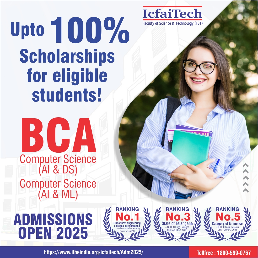 ICFAI_TECH's tweet image. 📣 Admissions Open for BCA 2025 @ ICFAI Tech School, Hyderabad
💼 Programs Offered:
🔹 BCA – Computer Science (AI &amp;amp; DS)
🔹 BCA – Computer Science (AI &amp;amp; Machine Learning)
🔗 Apply : ifheindia.org/icfaitech/Adm2…
📞 1800-599-0767
#BCAPrograms #ICFAIBCA #TechDrivenEducation