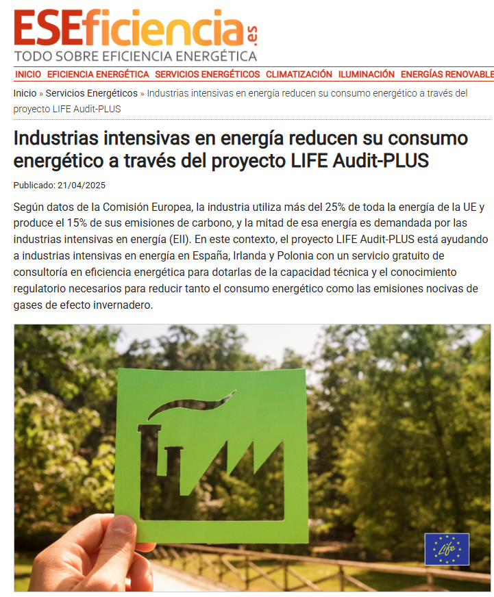 Audit Plus Project (@auditplus86004) on Twitter photo (SPA)
El medio especializado en eficiencia energรฉtica, <a href="/ESEFICIENCIA/">ESEFICIENCIA</a> , publica un artรญculo sobre la labor que desarrolla nuestro proyecto Audit Plus para la mejora de la #eficienciaenergรฉtica de la #industriaintensiva en energรญa (IIE) a travรฉs de las hashtag#auditorรญasenergรฉticas (SPA)
El medio especializado en eficiencia energรฉtica, <a href="/ESEFICIENCIA/">ESEFICIENCIA</a> , publica un artรญculo sobre la labor que desarrolla nuestro proyecto Audit Plus para la mejora de la #eficienciaenergรฉtica de la #industriaintensiva en energรญa (IIE) a travรฉs de las hashtag#auditorรญasenergรฉticas