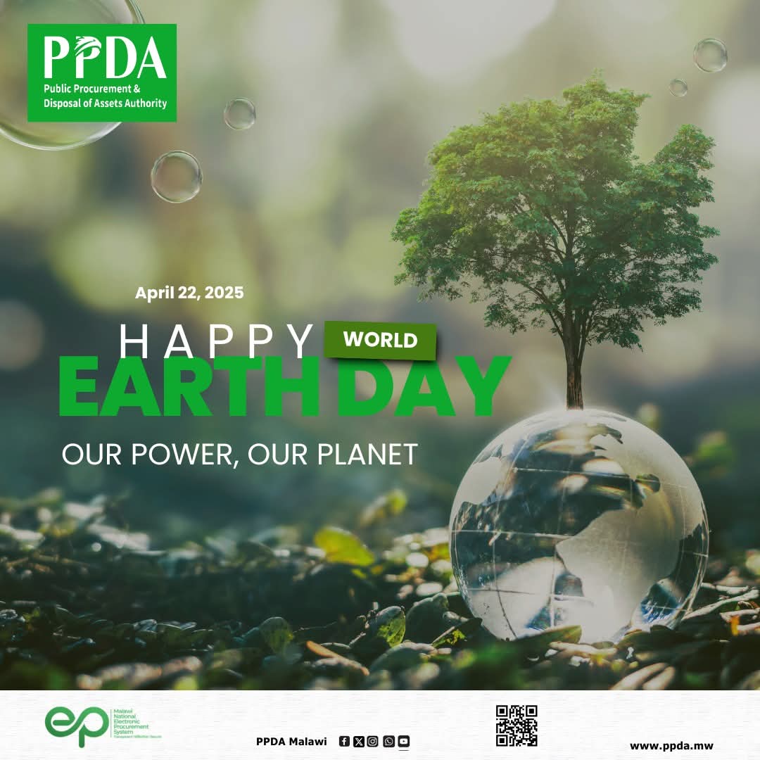 MwPpda's tweet image. Happy Earth Day 2025!
 
At PPDA, we recognize that sustainability starts with how we buy, build, and invest. That’s why we continue to champion sustainable procurement practices that support a cleaner, greener Malawi.

#EarthDay2025 #OurPowerOurPlanet #SustainableProcurement