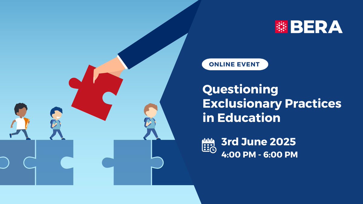 BERA (@beranews) on Twitter photo 🌟Upcoming event
Questioning Exclusionary Practices in Education
SIG: Educational Effectiveness and Improvement <a href="/UniEducator/">Prof Tanya Ovenden-Hope PFHEA FCCT FSET</a>
🗓️3 Jun 2025
Find out more and register: bera.ac.uk/event/question… 🌟Upcoming event
Questioning Exclusionary Practices in Education
SIG: Educational Effectiveness and Improvement <a href="/UniEducator/">Prof Tanya Ovenden-Hope PFHEA FCCT FSET</a>
🗓️3 Jun 2025
Find out more and register: bera.ac.uk/event/question…