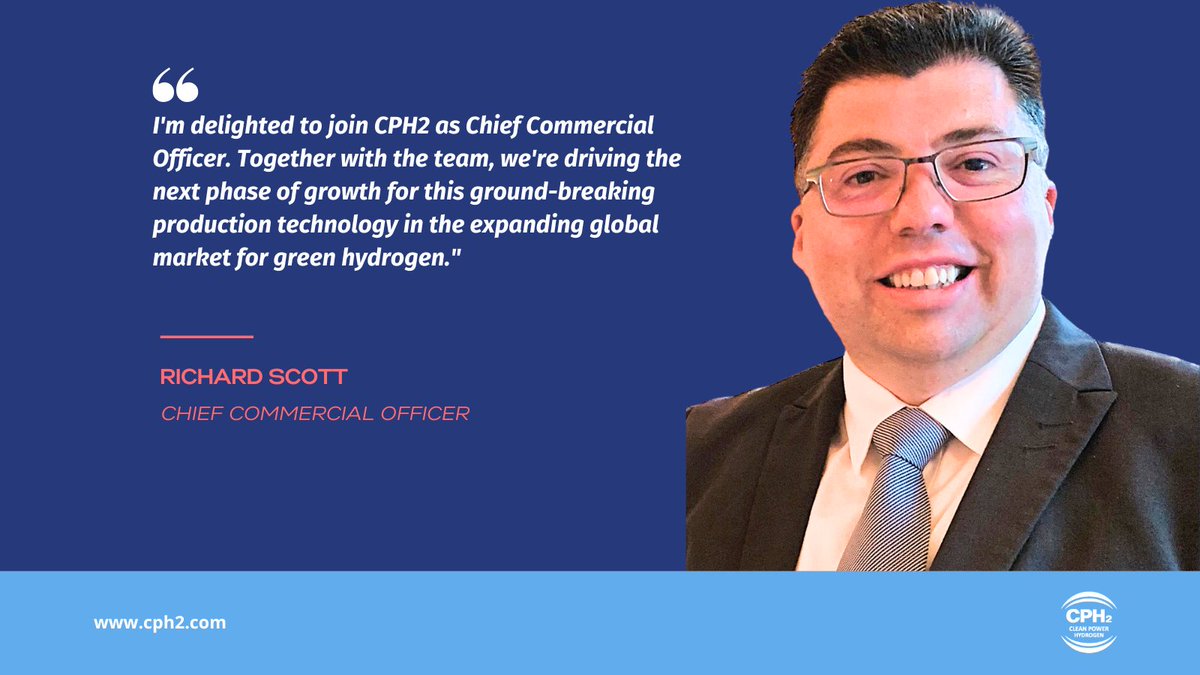 Clean Power Hydrogen (CPH2) is pleased to announce the appointment of Richard Scott as the Company's first Chief Commercial Officer (CCO), a role of significant importance, effective 1 July 2025 #hydrogenproduction #electrolysis #greenhydrogen Read more bit.ly/3YctU8h