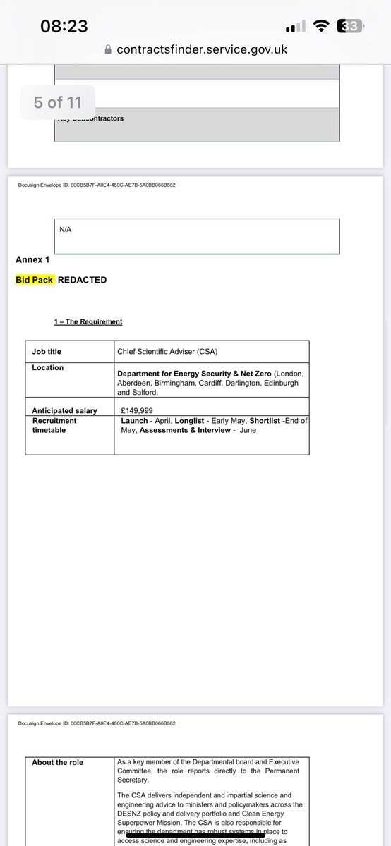 The Department for Energy Security &amp; Net Zero is looking for a new Chief Scientific Advisor. 

According to the contract, the anticipated salary is £149,999

Has the existing Chief Scientific Advisor resigned?