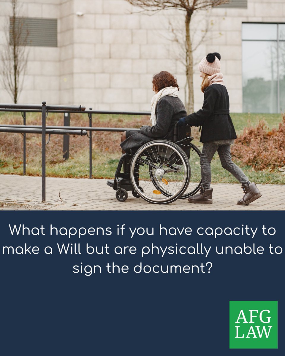 In the linked article, Katrina Hurst, Solicitor at AFG LAW covers what usually makes a Will valid and what happens if you, or someone you know, is put in the position where there’s capacity to make a Will but no ability to sign it.

loom.ly/EpDWD5o

#afglaw