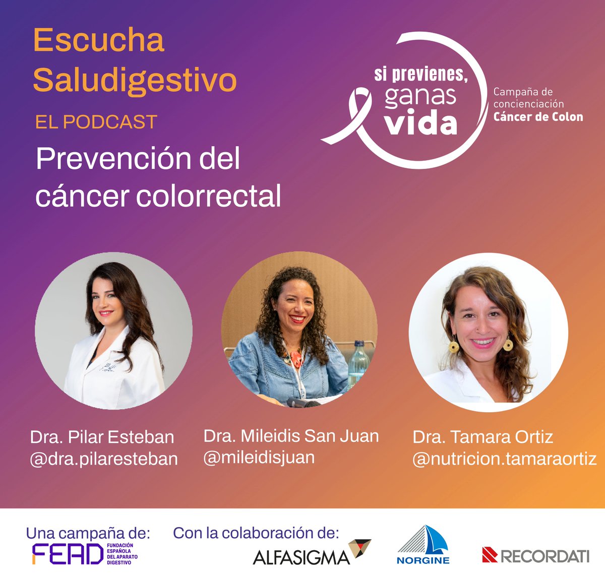 Fundación Española del Aparato Digestivo (FEAD) (@saludigestivo) on Twitter photo 🎙️ La prevención del cáncer de colon es clave. Escucha este podcast donde las Dras. <a href="/PILARESTEBAND/">PILAR ESTEBAN</a>, <a href="/MileidisSan/">Mileidis San Juan</a> y Tamara Ortiz responden a cómo reducir el riesgo de padecerlo, cuáles son pruebas de detección y cómo perderle el miedo a la colonoscopia.
🎧 ¡Escucha ahora! 🎙️ La prevención del cáncer de colon es clave. Escucha este podcast donde las Dras. <a href="/PILARESTEBAND/">PILAR ESTEBAN</a>, <a href="/MileidisSan/">Mileidis San Juan</a> y Tamara Ortiz responden a cómo reducir el riesgo de padecerlo, cuáles son pruebas de detección y cómo perderle el miedo a la colonoscopia.
🎧 ¡Escucha ahora!