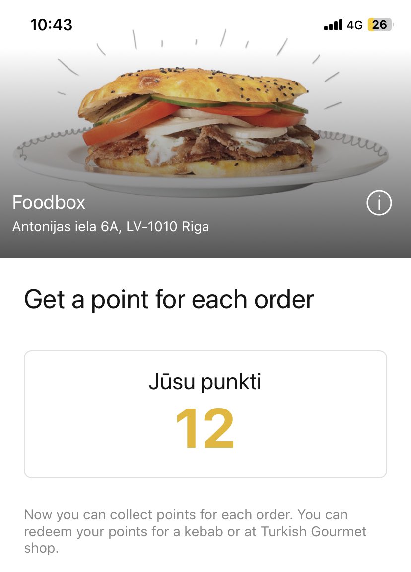 Sakrāju škietami vajadzīgos (10) punktus, lai tiktu pie bezmaksas kebaba tikai, lai uzzinātu, ka nepieciešami ir 20 :/