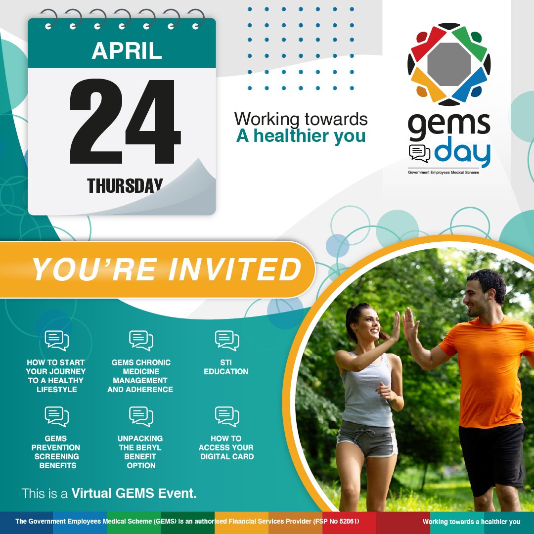 Join us for the upcoming virtual #GEMSDay event on Thursday, 24 April 2025, from 09:00 to 12:00. Our health experts will be providing valuable information regarding how to live a healthy lifestyle as we observe Health Awareness Month. Other discussions will include, STI