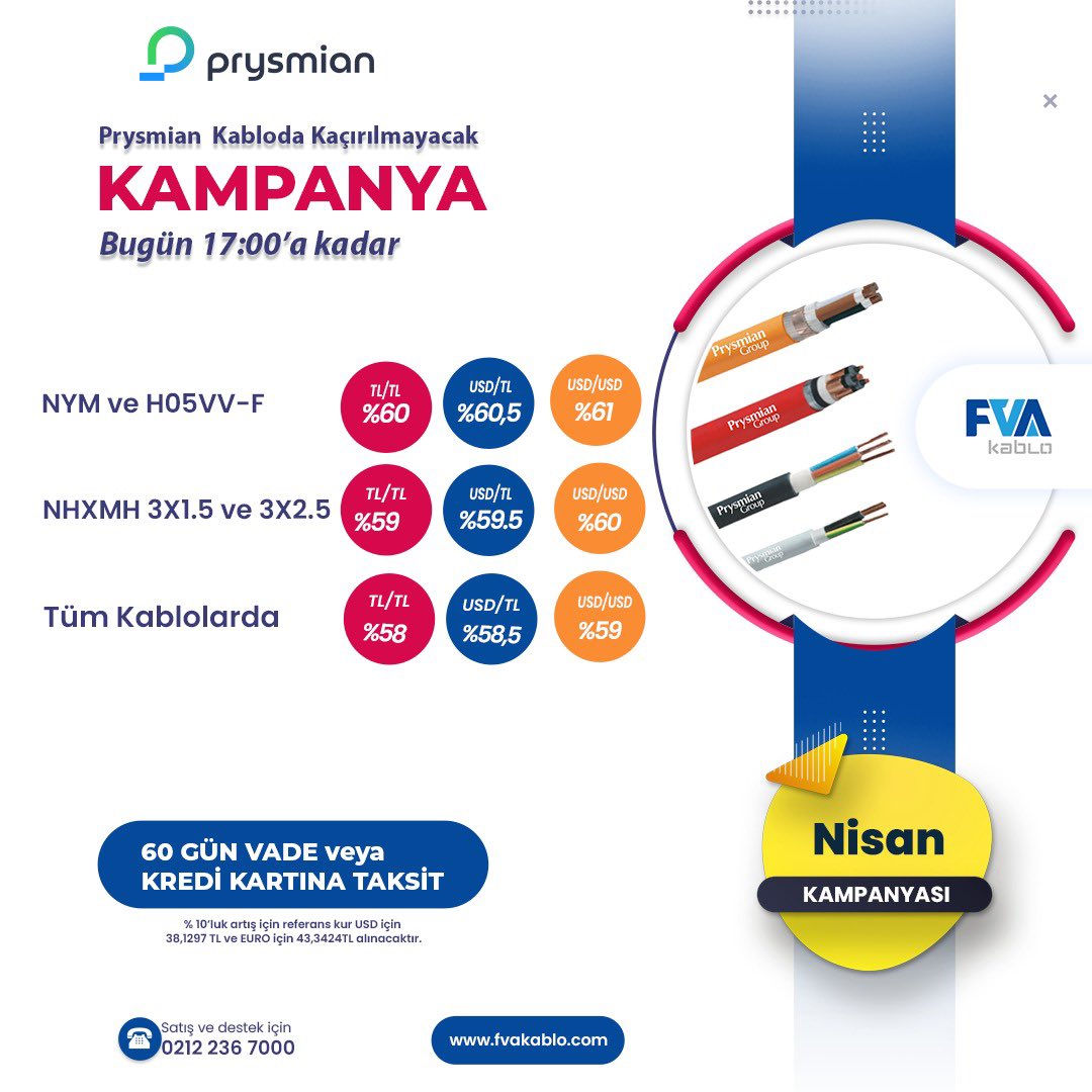 fvakablo's tweet photo. 📢 Avantajlı Fiyatları Kaçırmayın! 
🚀 En iyi fırsatlar için şimdi harekete geçin!
✅ Kaliteli ve güvenli kablolar için özel kampanyalar sizi bekliyor.
📞 Hemen satış ekibimizle iletişime geçin: 0212 236 70 00
#fvakablo #prysmiankablo #kampanya #güvenli #kalite https://t.co/jTqckWAqKY