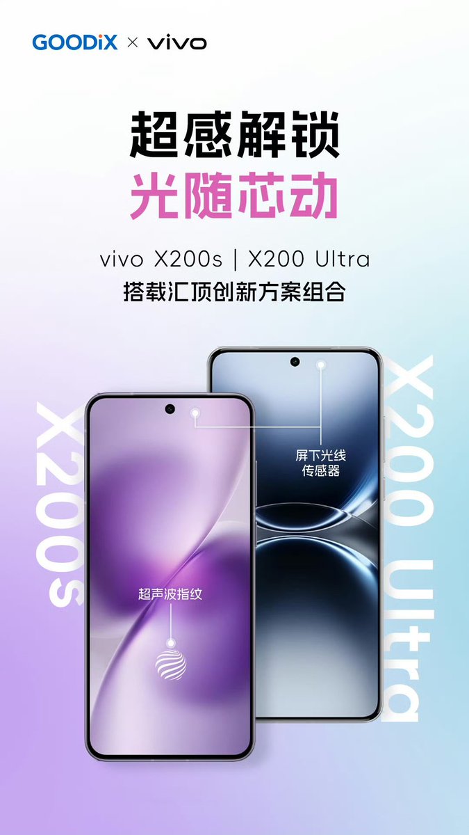 vinishkeshri's tweet photo. Vivo X200s and X200 Ultra come with a Goodix Ultrasonic Fingerprint Scanner and an Under Screen Light Sensor.
#Vivo #VivoX200Ultra #VivoX200s #Goodix https://t.co/Ai0v6J9gr1