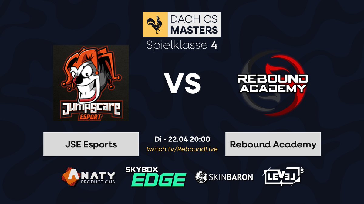 JumpScare Esports (@jumpscareesport) on Twitter photo Heute Abend geht es um 20:00 Uhr als kleines Warmup für die <a href="/LANrena/">LANrena Neustetten</a> 12 gegen das Academy Team von <a href="/reboundcomgg/">Rebound Gaming</a>.
Das Match wird LIVE unter twitch.tv/ReboundLive übertragen. #GLHF #SPK4 #DACHCS Heute Abend geht es um 20:00 Uhr als kleines Warmup für die <a href="/LANrena/">LANrena Neustetten</a> 12 gegen das Academy Team von <a href="/reboundcomgg/">Rebound Gaming</a>.
Das Match wird LIVE unter twitch.tv/ReboundLive übertragen. #GLHF #SPK4 #DACHCS