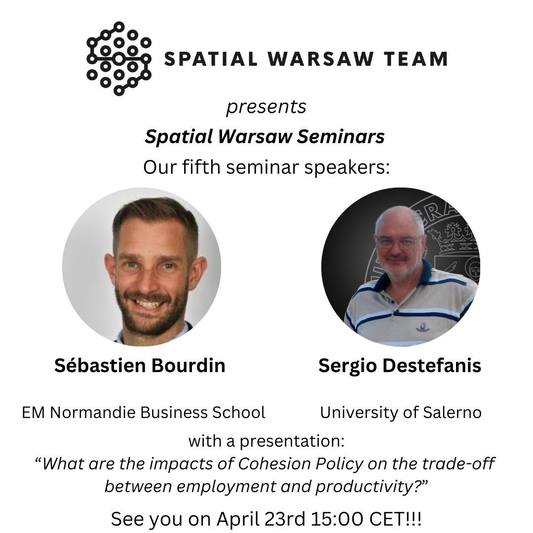 SpatialWarsaw (@spatialwarsaw) on Twitter photo Fifth #spatialwarsawseminar is tomorrow!
Meet our speakers - <a href="/Bourdin_Seb/">Sebastien BOURDIN πππ¨βππͺπΊ</a> and Sergio Destefanis, and co-authors - <a href="/KubaraMaria/">Maria Kubara</a> and Gianluigi Coppola!
See you tomorrow on <a href="/EconUW/">WNE_UW</a> or Zoom at 3pm CET:
uw-edu-pl.zoom.us/j/95899368159?β¦
ID: 958 9936 8159
Passcode: 363058 Fifth #spatialwarsawseminar is tomorrow!
Meet our speakers - <a href="/Bourdin_Seb/">Sebastien BOURDIN πππ¨βππͺπΊ</a> and Sergio Destefanis, and co-authors - <a href="/KubaraMaria/">Maria Kubara</a> and Gianluigi Coppola!
See you tomorrow on <a href="/EconUW/">WNE_UW</a> or Zoom at 3pm CET:
uw-edu-pl.zoom.us/j/95899368159?β¦
ID: 958 9936 8159
Passcode: 363058