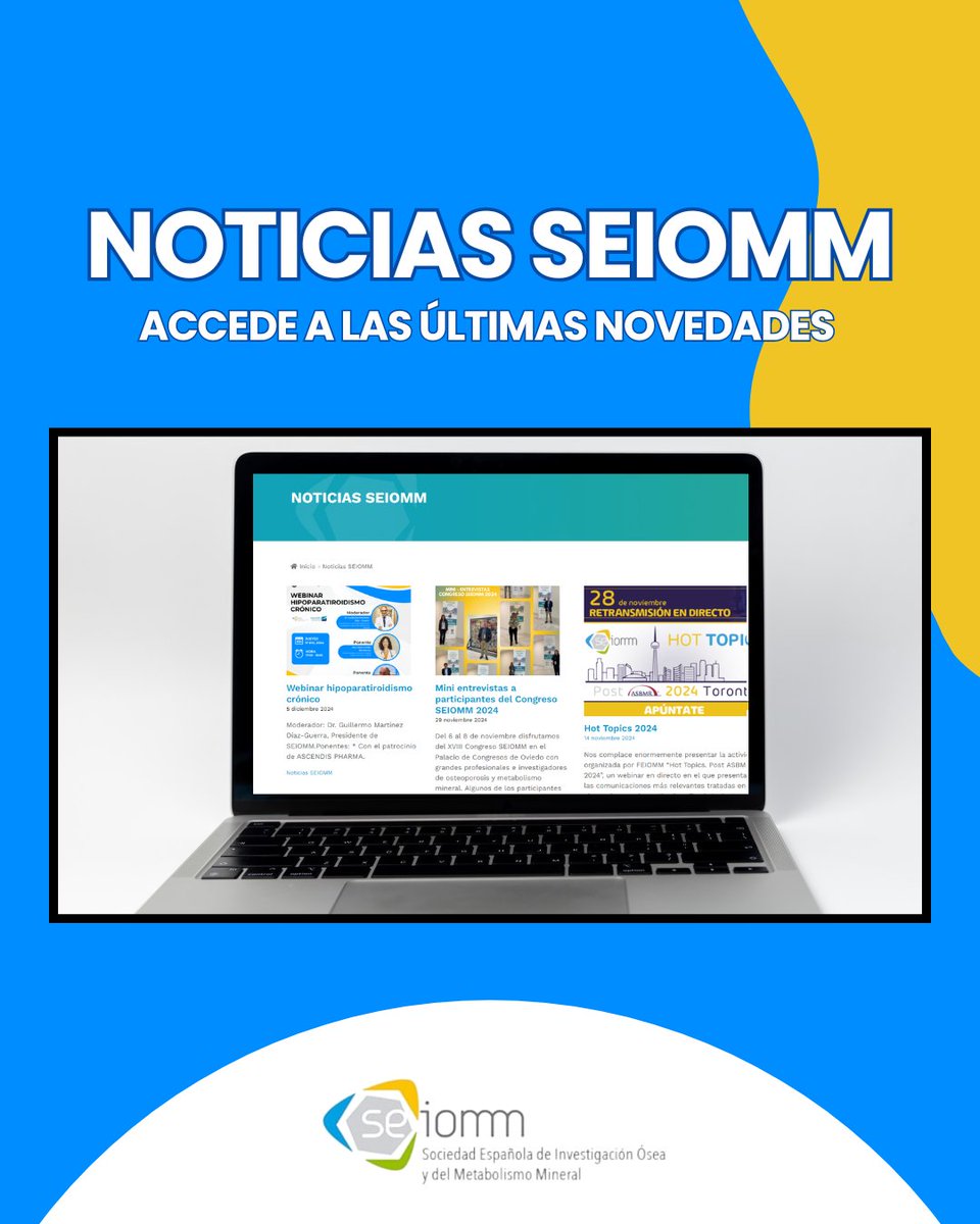 seiomm's tweet image. 📰 ¡No te pierdas lo último en sobre SEIOMM! 🔍
En la sección de Noticias de nuestra web encontrarás información actualizada sobre webinars, congresos, entrevistas, investigaciones...
¡Y mucho más!
📲 Entra ahora y mantente al día 👉 seiomm.org/noticias-seiom…