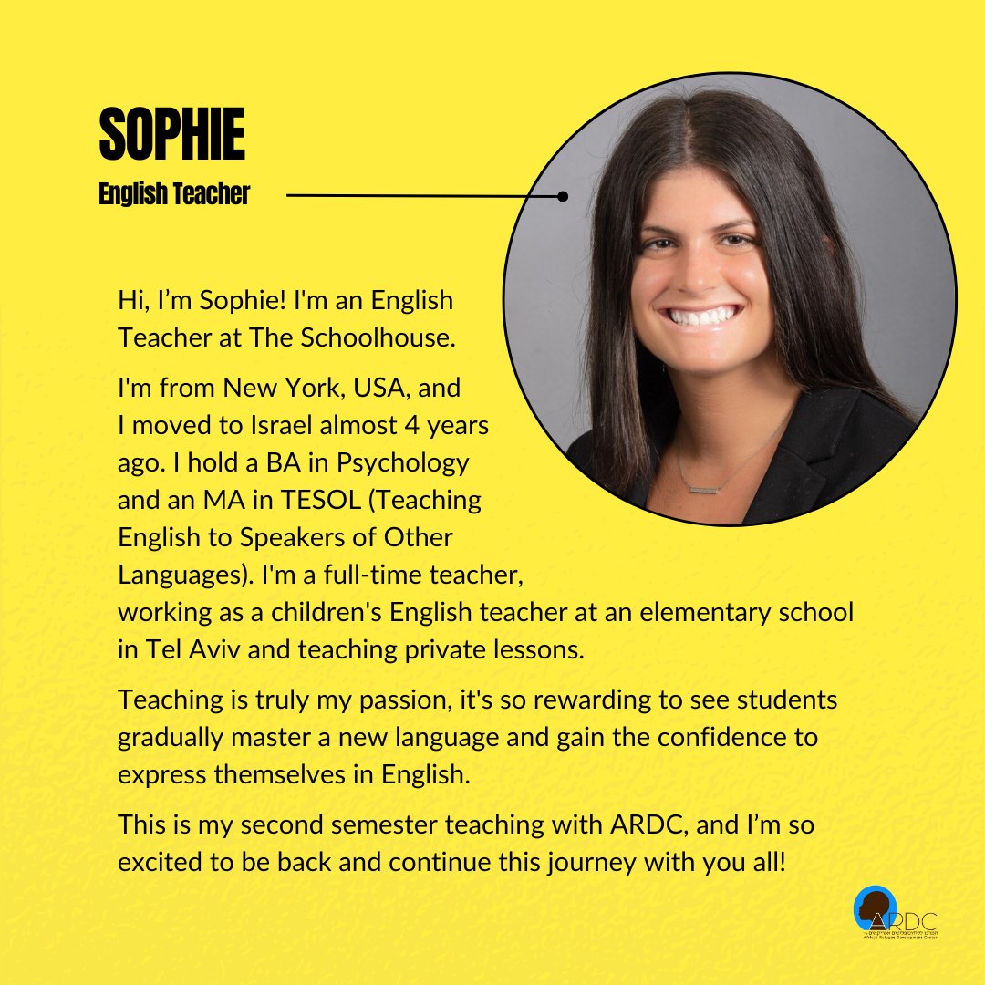 ARDC_org's tweet photo. Meet Our Teachers 📖 Welcome back, Sophie! We’re lucky to have a passionate teacher like you on our team, thanks for joining us for a second semester! https://t.co/VLIeICBNaL