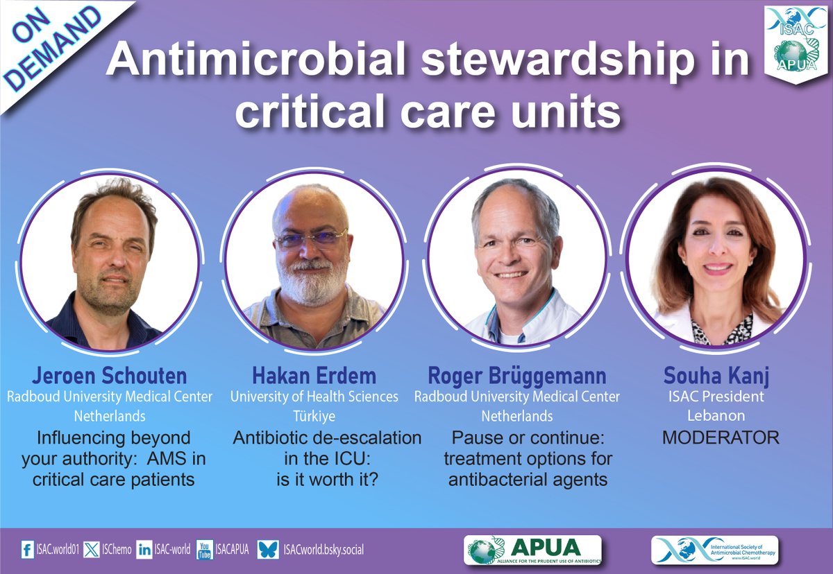 🎥ICYMI | #AntimicrobialStewardship in Critical Care Units 
ISAC President Prof. Souha Kanj &amp; renowned international experts explore cutting-edge strategies to optimise #antimicrobial use in ICUs in this webinar hosted by ISAC &amp; <a href="/APUANews/">APUA</a> 
youtu.be/W68zNURKPjw
#IDXposts
