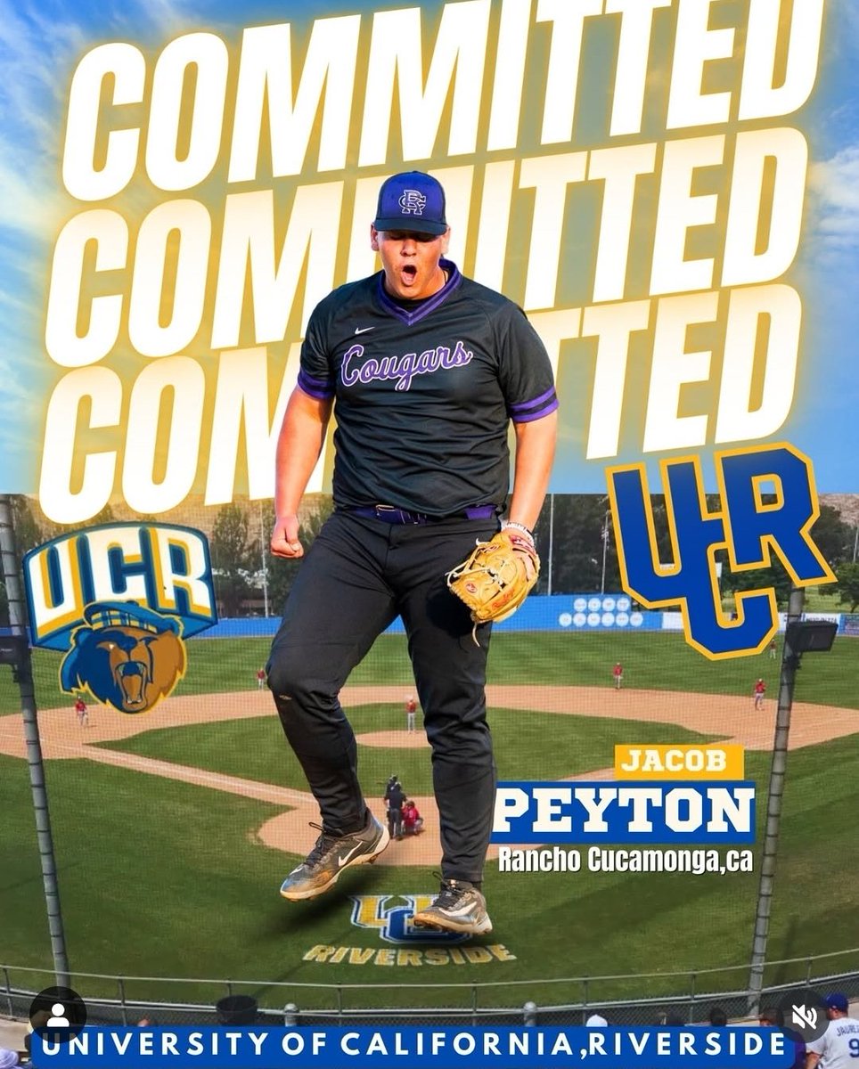 Congratulations to RHP/1B Jacob Peyton on his commitment to play at UC Riverside next year!  We're proud of you Chops!