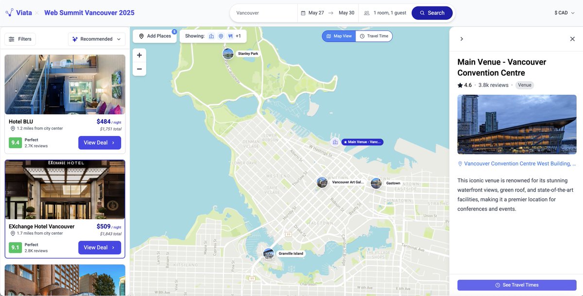 viata_ai's tweet image. Heading to @WebSummit in Vancouver this year? We built a map for attendees to figure out where to stay & find things to do nearby. Try it out & let us know what spots to add! #WebSummitVancouver
viata.ai/event/websummi…