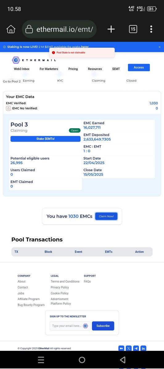 Relaxxa9's tweet photo. @ethermail_io Kenapa gak bisa di claim? https://t.co/6UkE7F5Yig